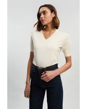 Viscose Blend V Neck Knitted Short Sleeve Top