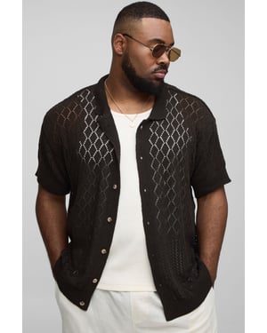 Plus Open Stitch Crochet Relaxed Polo Shirt