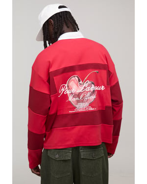 Oversized Boxy Heart Printed Rugby Polo