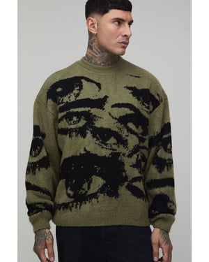 Tall Boxy Brushed Eye Graphic Knitted Jumper