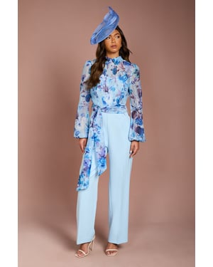 Blouson Sleeve Pintuck Detail Wide Leg Wedding Guest Jumpsuit