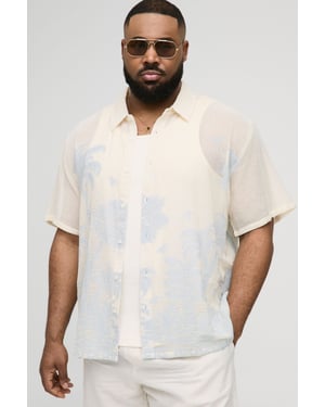 Plus Oversized Crochet Palm Tree Jacquard Shirt