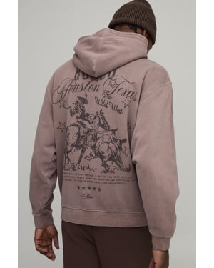 Oversized Washed Western Printed Hoodie