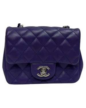 Chanel Mini Classic Square Flap Shoulder Bag in Purple Lamb Leather