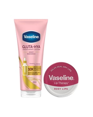 Vaseline Gluta-Hya Dewy Radiance Serum Lotion 200ml & Rosy Lips Therapy 20g Duo