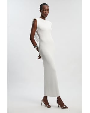 Viscose Blend Slinky Drape Plunge Back Knit Maxi Dress