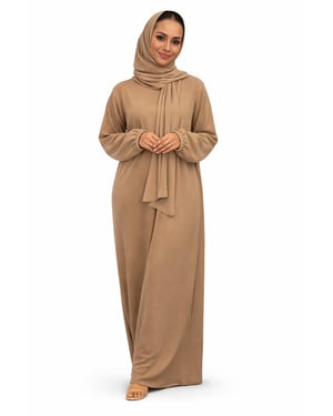 Ladies Abaya With Scarf Attached Comfortable Modest Dress One Size