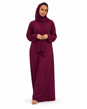 Ladies Abaya With Scarf Attached Comfortable Modest Dress One Size