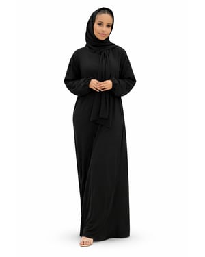 Ladies Abaya With Scarf Attached Comfortable Modest Dress One Size