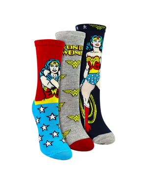 3 Par Damstrumpor i Bomull - Wonder Woman Mönster Fina Strumpor