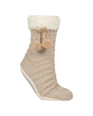 1 Paar Dames Chenille Slippersokken met Moccasin-zool - Zachte Gezellige Comfort