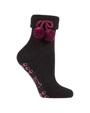 1 Paar Dames Wolmix Slippersokken met Pom Pom - Warme Zachte Gezellige Comfort