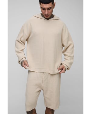 Tall Waffle Knitted Oversized Hoodie & Short Set