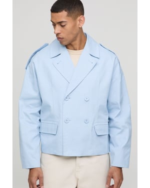 Oversized Boxy Double Breasted Twill Mac Jacket