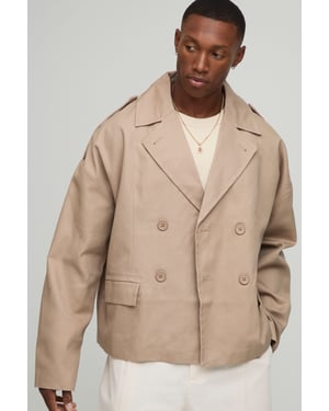 Oversized Boxy Double Breasted Twill Mac Jacket