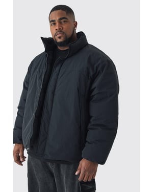 Plus Funnel Neck Padded Jacket In Black