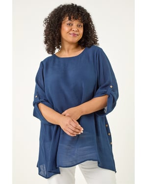 Curve Buttoned Side Asymmetric Top