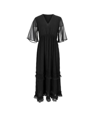Ganni maxi-jurk met V-hals en plooien in zwart polyester