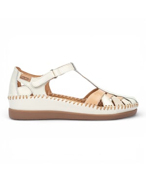 Pikolinos dames witte leren halfopen sleehak sandalen - Cadaques
