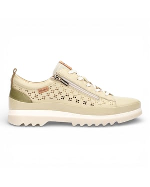Pikolinos dames sneakers van appelgroen leer met veters en ritssluiting - Vigo