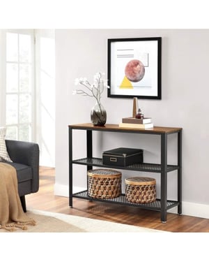 MAZAZU Industriële sidetable – met 2 gaasplanken /bruin – 101,5 × 35 × 80