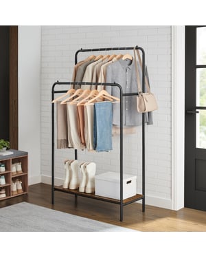 MAZAZU Dubbel kledingrek met schoenenrek – bruin/ – 94,8 × 40 × 169,8 cm