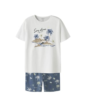 Name It Jongens korte pyjama set shortama nkmnightset wit/blauw palm print