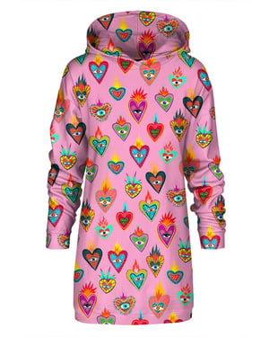 "Pink Mexican Hearts" Oversize Hoodieklänning