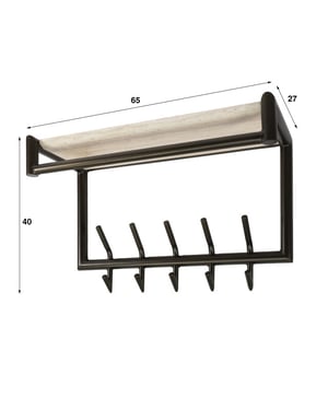 Hoyz kapstok terra 2x5 haken 65cm melamine travertine