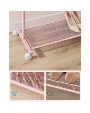 MAZAZU Kledingrek op wielen – roze – met legplank – 40,5 x 74 x 158 cm