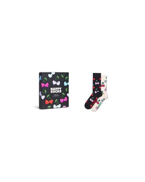 Happy Socks Dames sokken kers hartjes valentijn 2-pack zwart