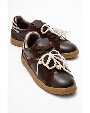 Taren Leren Parel Gesp Sneakers Dames