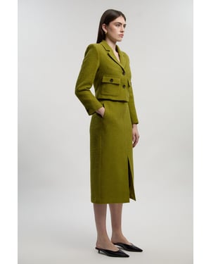 Textured Tweed Belted Tailored Pencil Skirt
