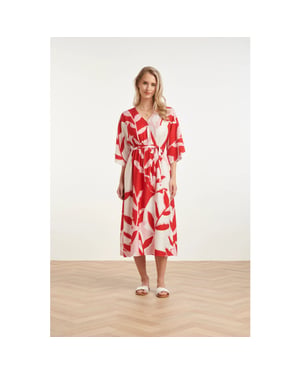 Smashed Lemon Maxi-jurk met rood en roze botanische print |