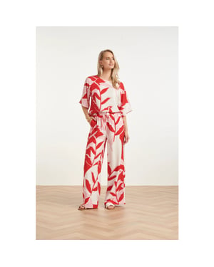 Smashed Lemon Wide leg broek met rood en roze bladprint |
