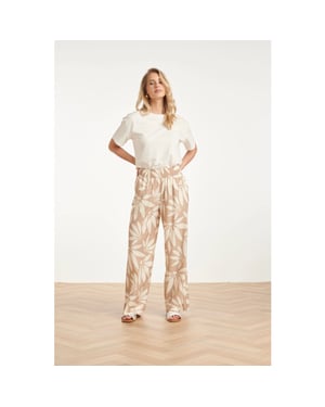 Smashed Lemon Wide leg pantalon met bloemprint beige/wit |