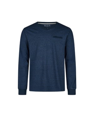 Phil & Co Heren pyjamashirt lange mouw donker/ gestreept