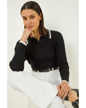 Collar Button Ribbed Top