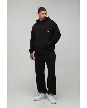 Oversized Embroidered Cross Hooded Tracksuit