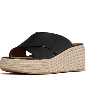 Fitflop Platvorms Lederen Dames Zwarte Sandalen