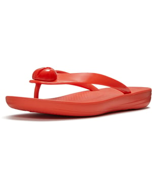 Fitflop iQushion Glanzende Knop Polyurethaan Dames Cherry Tomato Flip-Flops
