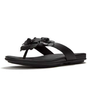Fitflop Gracie Flower Leren Dames Zwarte Flip-Flops