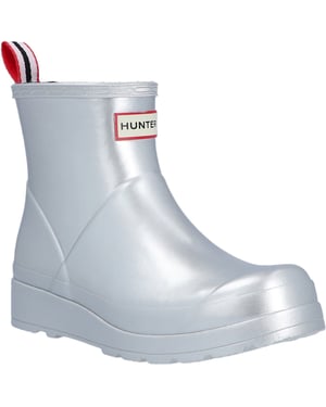 Hunter Play Kort Metallic Rubber Dames Wellington Boots Zilver