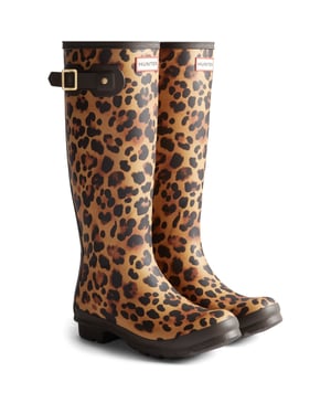 Hunter Dames Original Tall Leopard Laarzen Rubber Dames Leopard Print/Chocoladebruine Wellington Laarzen