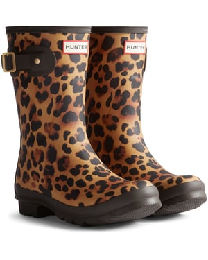 Hunter Original Korte Leopardlaarzen Rubber Dames Leopardenprint/Chocoladebruin Wellingtonlaarzen