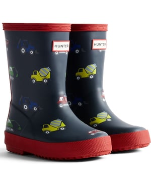Hunter Kids First Construction Print Laars Rubber Jongens Hunter Navy/Militair Rood Wellingtonlaarzen