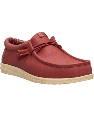HEYDUDE Wally Stretch Canvas Textiel Heren Loafers in Verbrand Rood/Boulder Tan