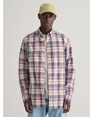 Mens Dusty Blue Sea Cotton Linen Check Shirt