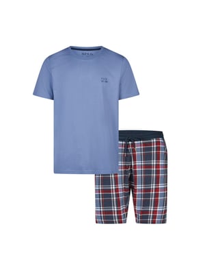 Phil & Co Essential shortama heren korte pyjama set blauw/geruit