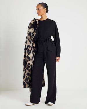 River Island Womens Top Black Premium Long Sleeve Tie Front